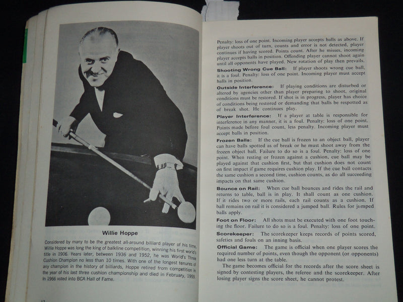 1968 ALL POCKET AND CARON BILLLIARD GAMES RULE BOOK - J 8937