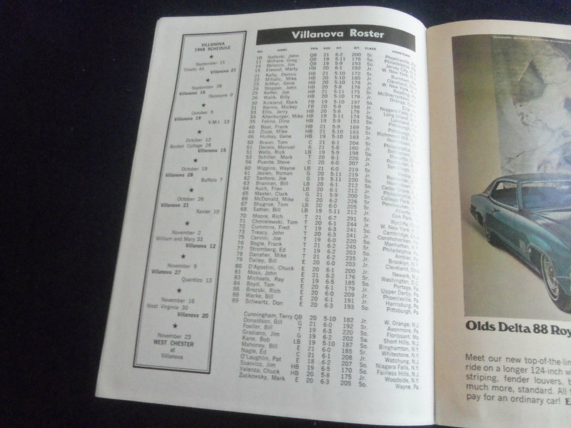1968 NOV 23 FOOTBALL PROGRAM - VILLANOVA UNIV VS WEST CHESTER UNIV - SP 1215D