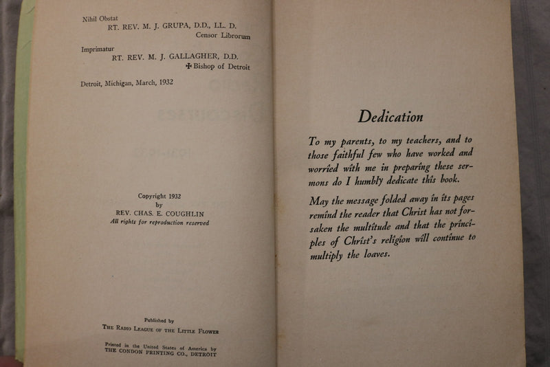 1932 FATHER COUGHLIN'S RADIO DISCOURSES 1931-1932 SOFTCOVER BOOK - K 3471