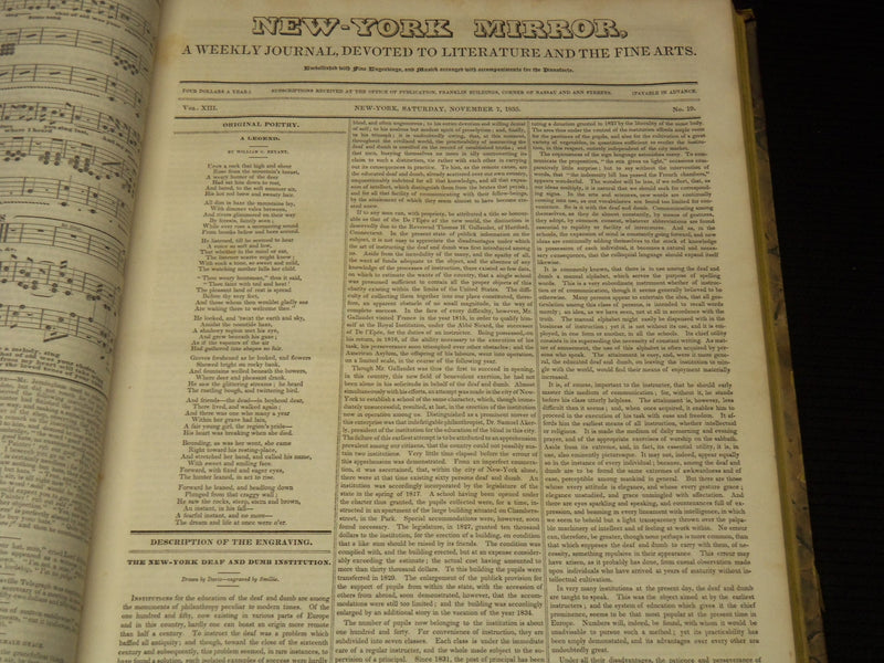 1835-1836 NEW YORK MIRROR AND LADIES GAZETTE BOUND VOLUME - ENGRAVINGS - R 89S
