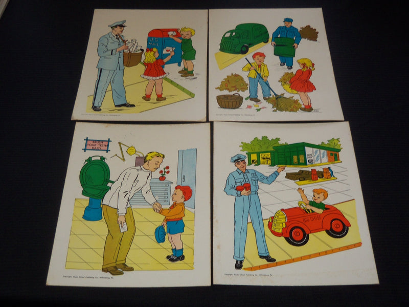 1958 HAYES COMMUNITY HELPERS IN COLOR - 12 CARDBOARD ILLUSTRATIONS - O 2351H