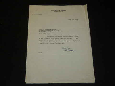 1948 HON. LAWRENCE GRONER SIGNED TYPED LETTER UNIVERSITY OF VIRGINIA - J 5366