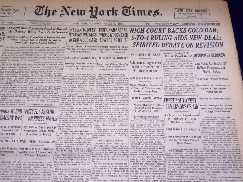 1937 MARCH 2 NEW YORK TIMES - HIGH COURT BACKS GOLD BAN - NT 3014