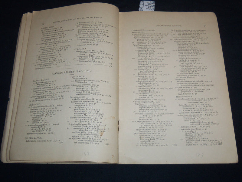 1892 PLANTS OF KANSAS CHECK LIST BOOK BY BERNARD B. SMYTH - J 8507