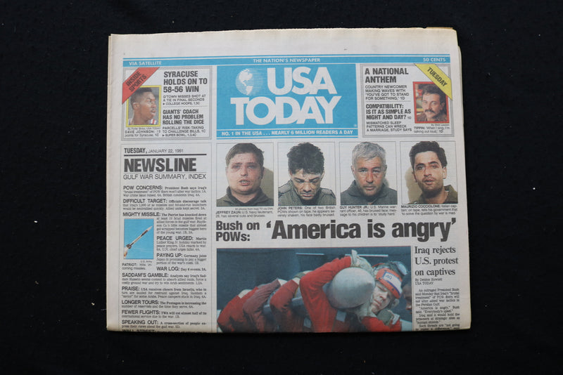 1991 JANUARY 22 USA TODAY NEWSPAPER - BUSH ON POW'S: AMERICAN IS ANGRY - NP 8927