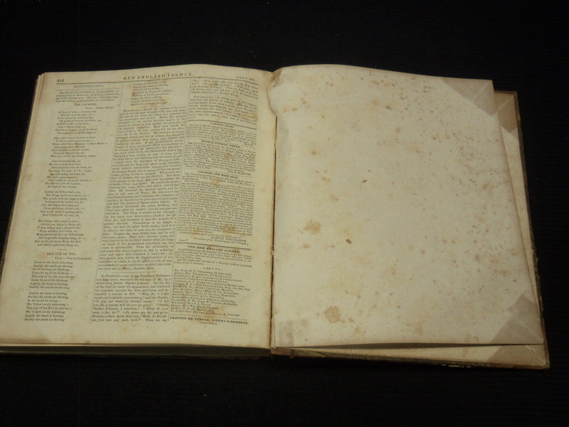 1835-1836 THE NEW ENGLAND FARMER & GARDENER'S JOURNAL BOUND VOLUME - KD 944K