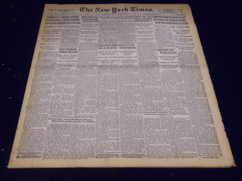 1931 APRIL 26 NEW YORK TIMES - GARRY HERRMANN BASEBALL HEAD DIES AT 71 - NT 2449