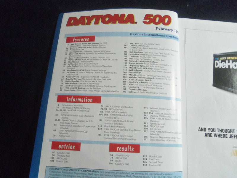 1995 FEB 19 37TH DAYTONA 500 RACING PROGRAM W/PATCH - GREAT PHOTOS - SP 3744H