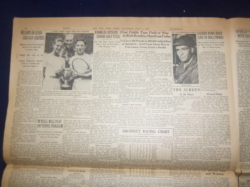 1944 JULY 1 NEW YORK TIMES -ALLIES PRESS ON CAEN AFGER BATTLES OF TANKS- NP 6582