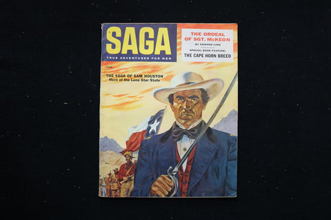 1957 FEBRUARY SAGA MAGAZINE - THE SAGA OF SAM HOUSTON COVER - E 10603