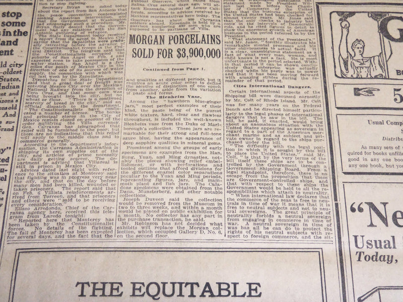 1915 FEBRUARY 9 NEW YORK TIMES - MORGAN PORCELAINS SOLD FOR $3,900,00 - NT 7769