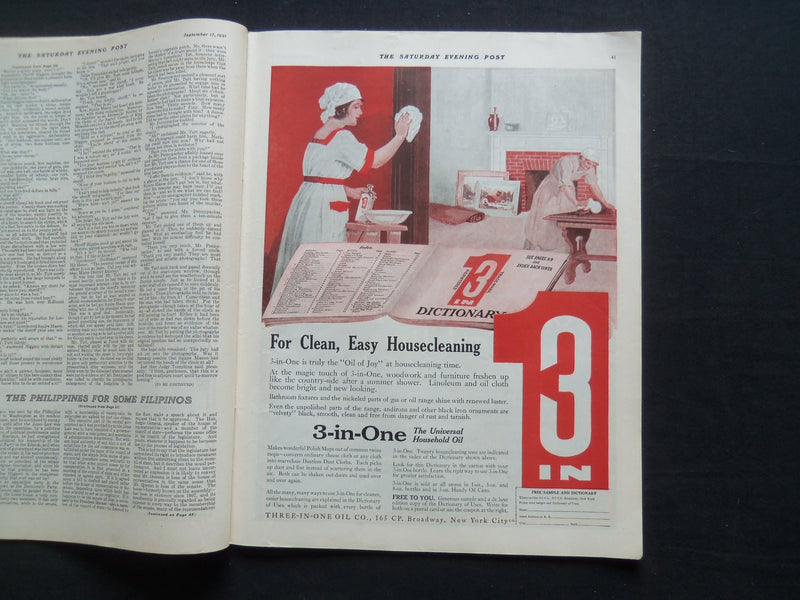 1921 SEPTEMBER 17 THE SATURDAY EVENING POST MAGAZINE - ILLUSTRATED COVER-SP 1123