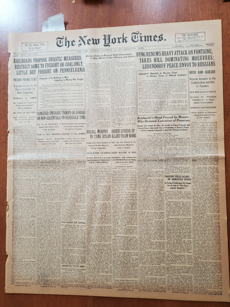 1917 NOVEMBER 24 NEW YORK TIMES - BOLSHEVIKI'S HAND FORCED BY MASSES - NT 8078