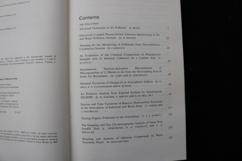 1979 RECENT ADVANCES IN ENVIRONMENTAL ANALYSIS BY R.W. FREI - HARDCOVER- KD 9786