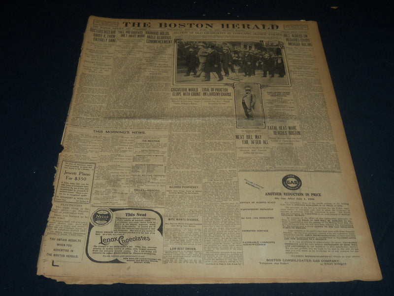 1906 JUNE 28 THE BOSTON HERALD - HARRY THAW SANE - HARVARD PARADE - BH 288