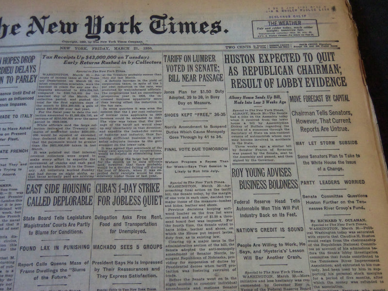 1930 MARCH 21 NEW YORK TIMES - HUSTON EXPECTED TO QUIT AS REPUBLICAN - NT 5672