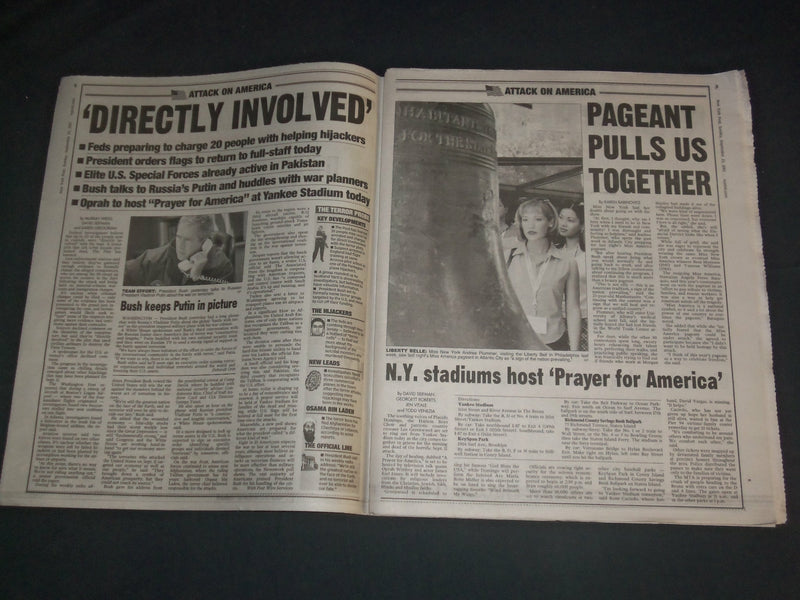 2001 SEPTEMBER 23 NEW YORK POST NEWSPAPER - TERROR TOWN FOR TERRORISTS - NP 4144