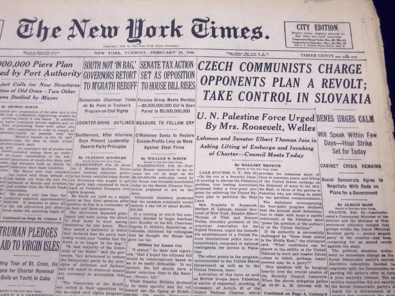 1948 FEB 24 NEW YORK TIMES NEWSPAPER - CZECH COMMUNISTS CHARGE OPPENENTS - NT 56