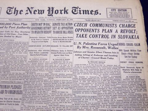 1948 FEB 24 NEW YORK TIMES NEWSPAPER - CZECH COMMUNISTS CHARGE OPPENENTS - NT 56