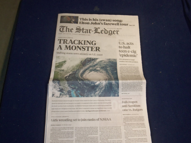 2018 SEPTEMBER 13 STAR LEDGER NEWSPAPER -HURRICANE FLORENCE MOVING TO EAST COAST