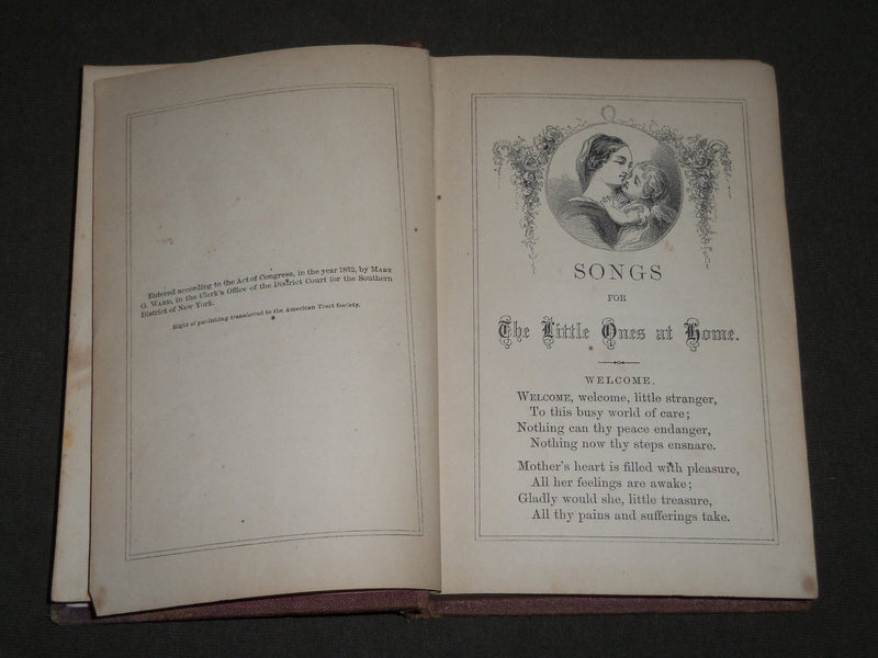 1852 SONGS FOR THE LITTLE ONES AT HOME BOOK - AMERICAN TRACT SOCIETY - KD 4840