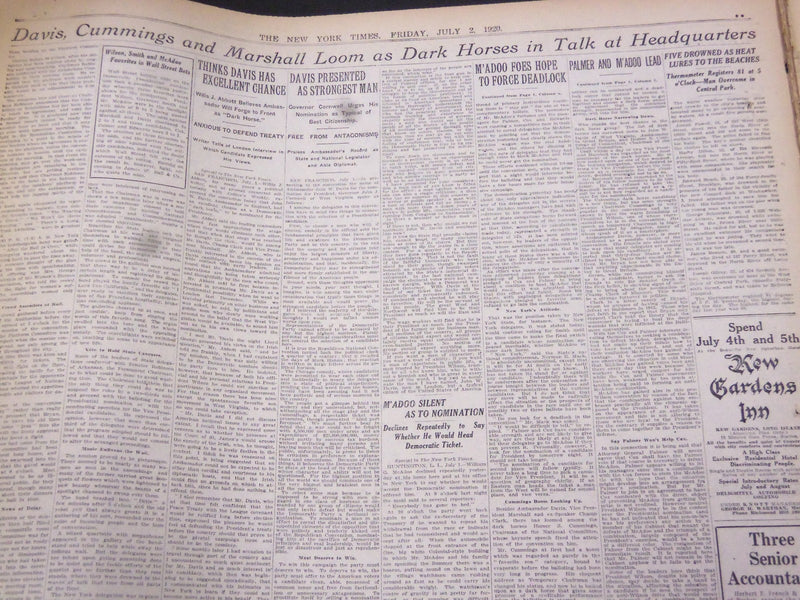 1920 JUL 2 NEW YORK TIMES - CONVENTION IN NIGHT SESSION AWAITS PLATFORM- NT 5329