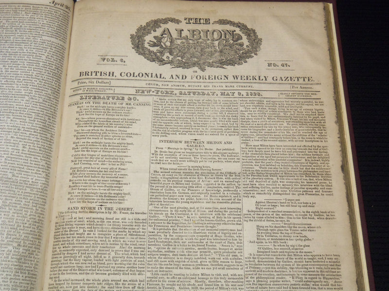 1827-1828 THE ALBION WEEKLY GAZETTE BOUND VOLUME NO. 6 - NEW YORK - R 89Y
