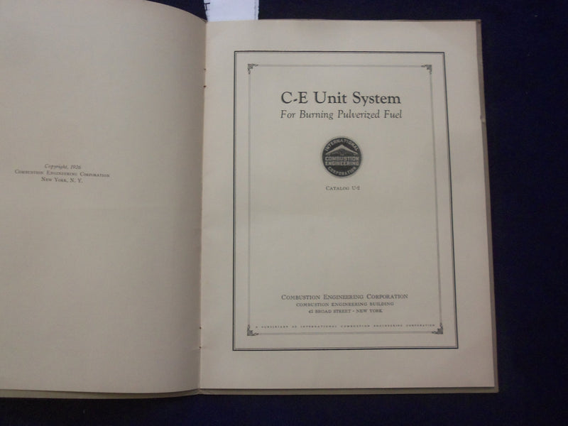 1926 C-E UNIT SYSTEM COMBUSTION ENGINEERING CATALOG - PULVERIZED FUEL - J 9411