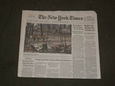 2018 JULY 30 NEW YORK TIMES - TRUMP PLAYS SHUTDOWN CARD, FLUSTERING GOP