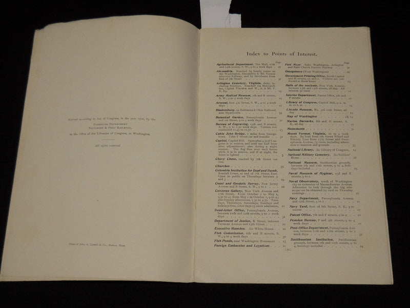 1901 BALTIMORE & OHIO RAILROAD GUIDE TO WASHINGTON SOFTCOVER GUIDE - K 42