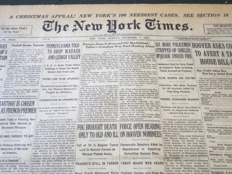 1930 DECEMBER 7 NEW YORK TIMES - DUNCAN DANA IS DROWNED OFF MARBLEHEAD - NT 5625