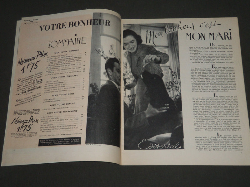 1938 AUGUST 13 VOTRE BOHNEUR FRENCH MAGAZINE - NICE PHOTOS - ST 5147
