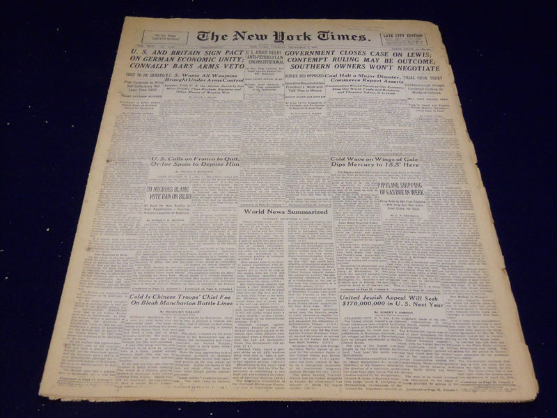 1946 DECEMBER 3 NEW YORK TIMES - GOVERNMENT CLOSES CASE ON LEWIS - NT 3163