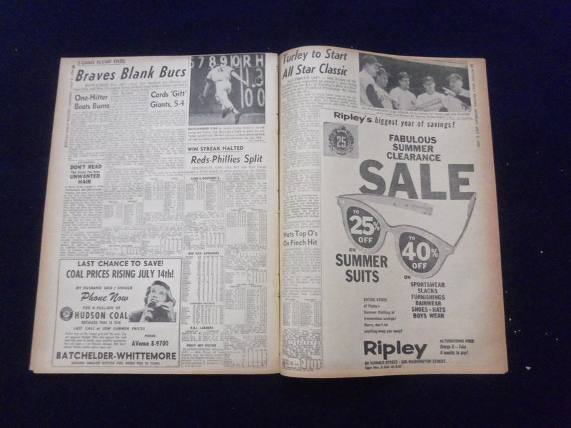 1958 JULY 7 BOSTON DAILY RECORD NEWSPAPER- GOLDFINE SUITE IS WIRETAPPED -NP 6349