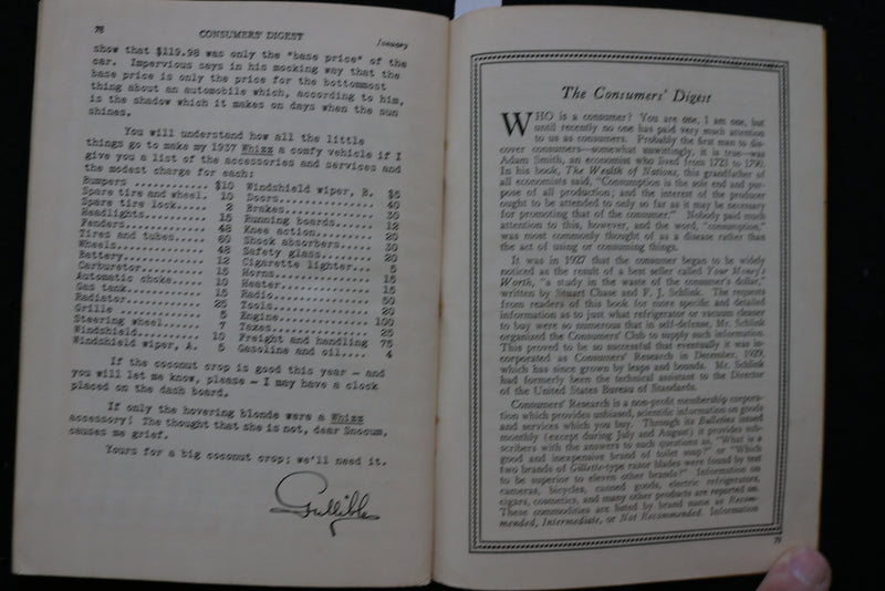 1937 JANUARY CONSUMERS' DIGEST MAGAZINE - VOLUME 1, NUMBER 1 - K 2377