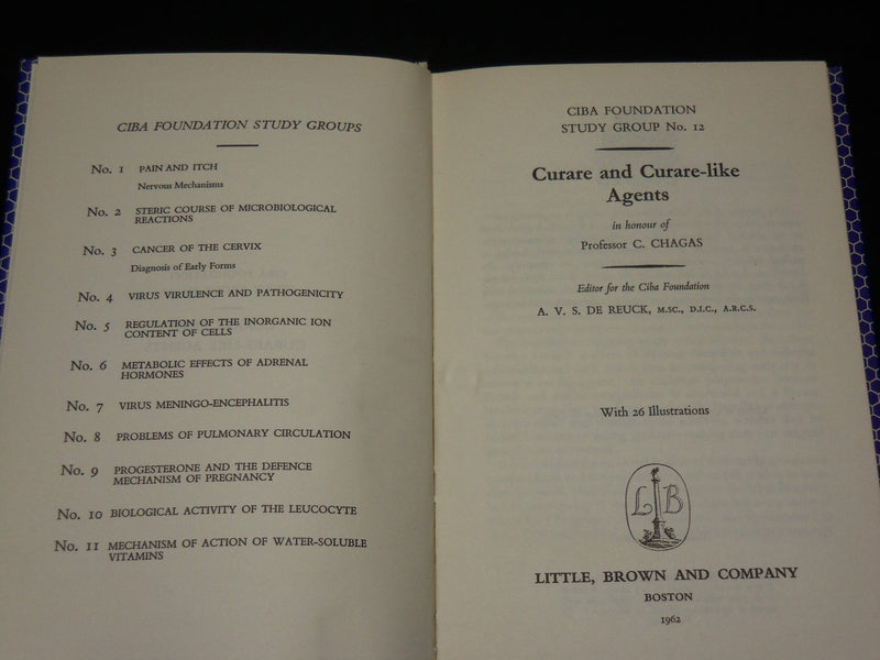1962 CURARE AND CURARE-LIKE AGENTS BOOK EDITED BY A. V. S. DE REUCK - KD 2769I