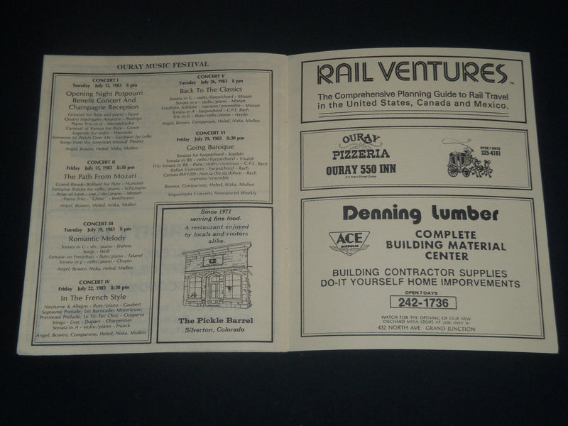 1983 JULY OURAY MUSIC FESTIVAL PROGRAM - COLORADO - INAUGURAL SEASON - J 4236