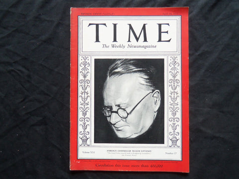 1933 APRIL 24 TIME MAGAZINE - MAXIM LITVINOV, FOREIGH COMMISSAR - T 367