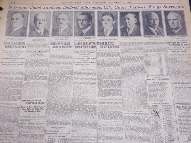 1925 NOV 4 NEW YORK TIMES - WALKER BY 400,000 WINS EVERY BOROUGH - NT 5111