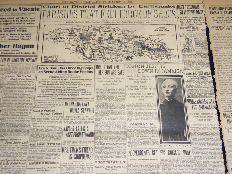 1907 JANUARY 18 THE BOSTON HERALD - THOUSANDS KILLED IN KINGSTON HORROR - BH 325