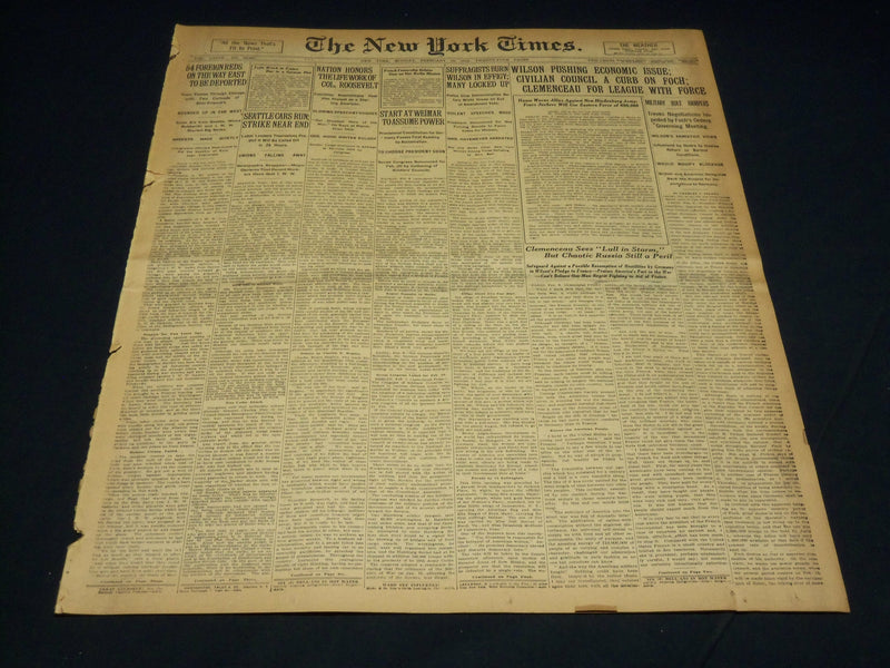 1919 FEBRUARY 10 NEW YORK TIMES - NATION HONORS LIFE WORK OF ROOSEVELT - NT 7963
