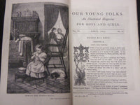 1873 OUR YOUNG FOLKS ILLUSTRATED MAGAZINE LOT OF 12 - GREAT STORIES - WR 105P