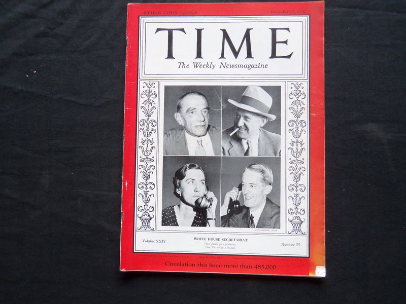 1934 DECEMBER 17 TIME MAGAZINE - WHITE HOUSE SECRETARIAT - T 448