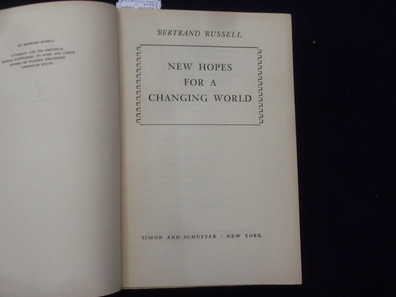 1951 NEW HOPES FOA A CHANGING WORLD HARDCOVER BOOK BY BERTRAND RUSSELL - KD 8675