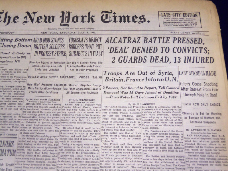 1946 MAY 4 NEW YORK TIMES - ALCATRAZ BATTLE PRESSED DEAL DENIED CONVICTS- NT 837