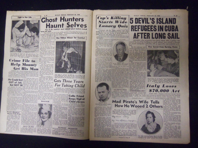 1938 FEB 20 NEW YORK SUNDAY MIRROR- POLICE CRACKDOWN ON INSANE KILLERS - NP 2255