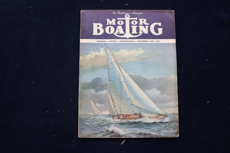 1957 NOVEMBER MOTOR BOATING MAGAZINE - AN ILLUSTRATED BOAT COVER - E 11705