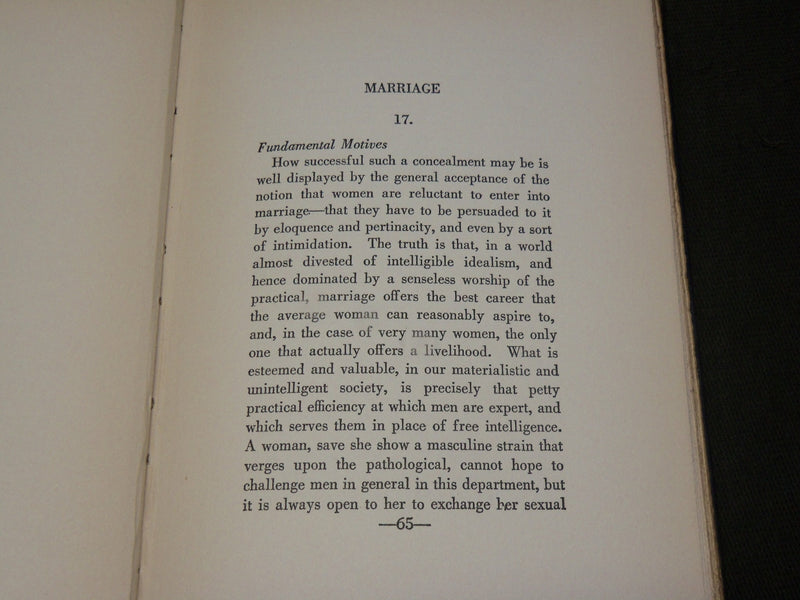 1922 IN DEFENSE OF WOMEN HARDCOVER BOOK BY H. L. MENCKEN - KD 6184