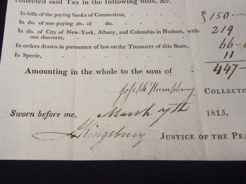 1815 TAX BILL - JOSEPH HUMPHREY COLLECTOR - J 5373