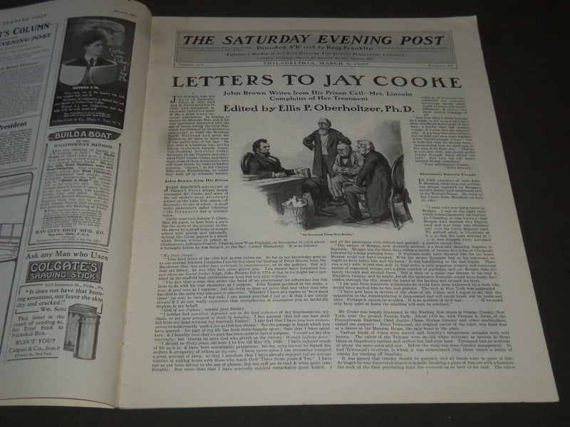 1907 MARCH 9 THE SATURDAY EVENING POST MAGAZINE - ILLUSTRATED COVER- SP 1002